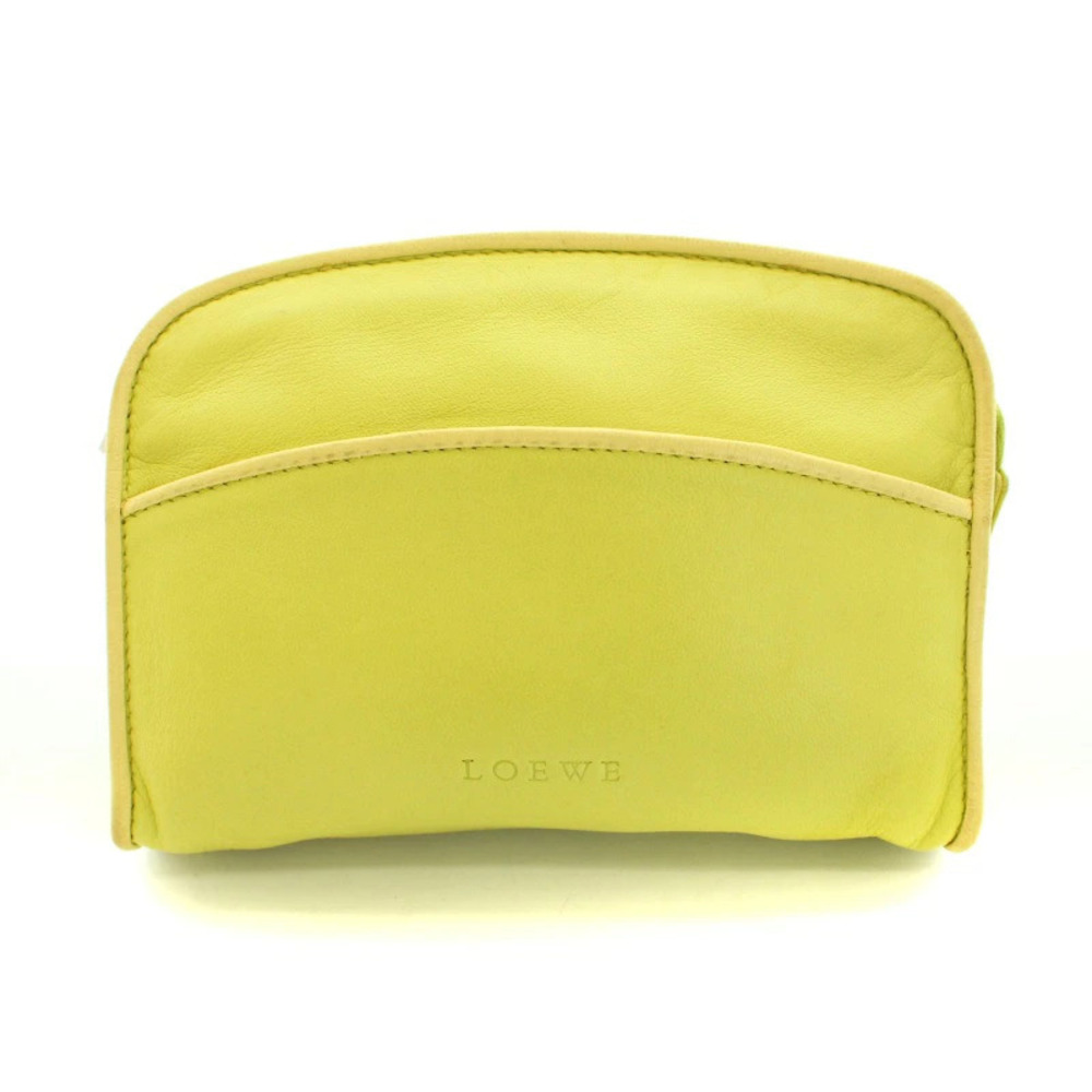 Loewe Leather Pouch Clutch Yellow Green